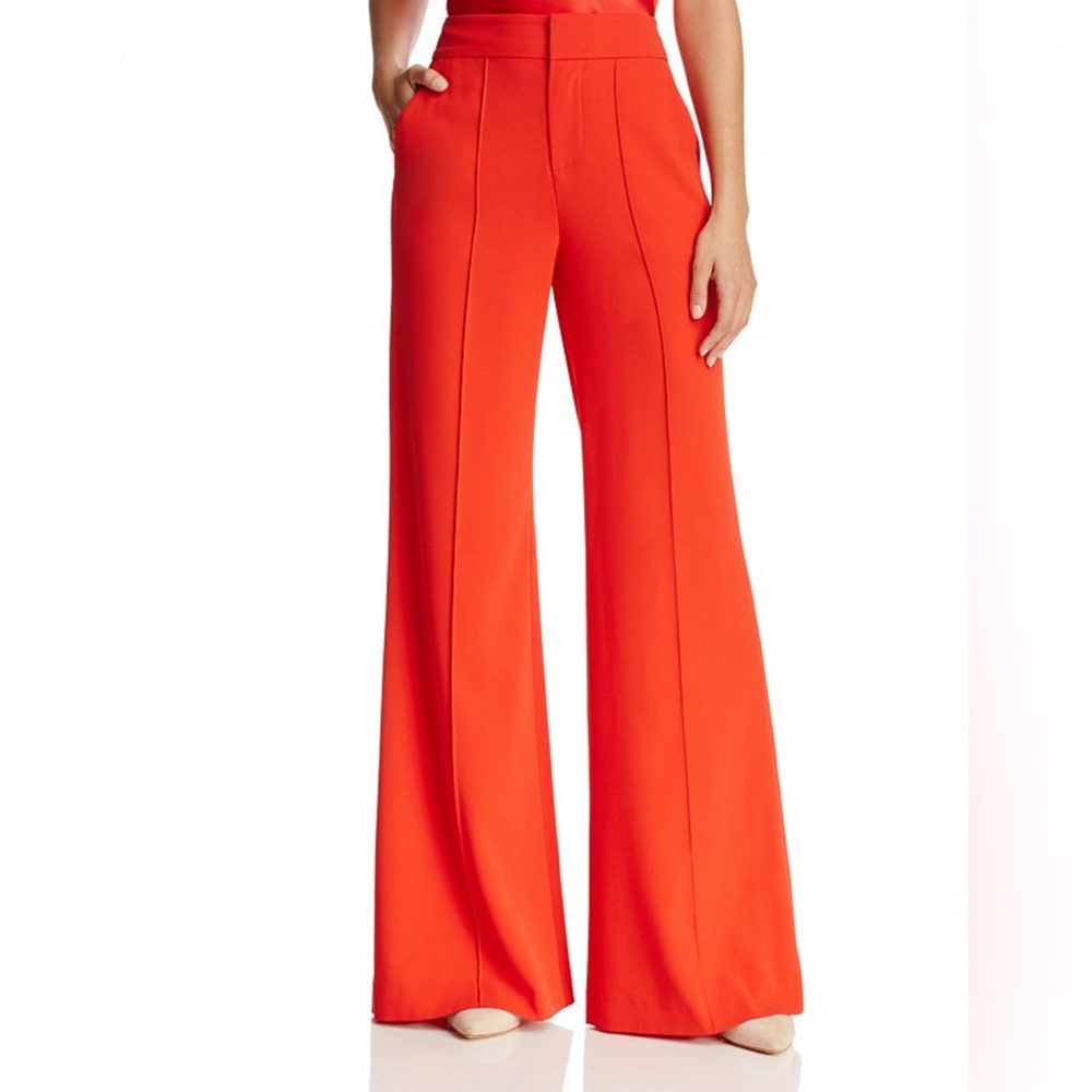Brand NWT Alice + Olivia Red Dylan High-Waisted Wide-Leg Pants - size 8